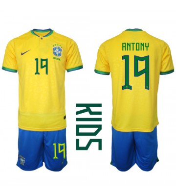 Maillot de foot Brésil Antony #19 Domicile enfant Monde 2022 Manches Courte (+ pantalon court)